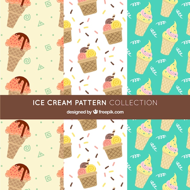 Set of decorative patterns with ice cream\
cones