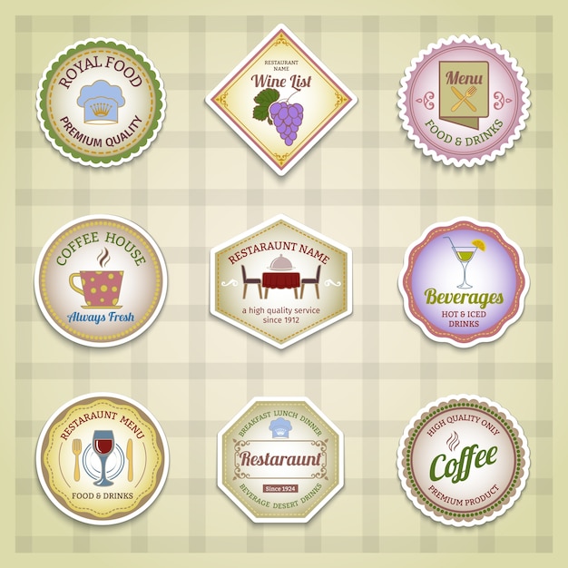 Set of decorative restaurant stickers