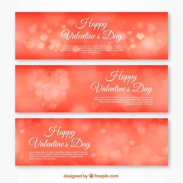 Set of defocused valentine banners with bokeh\
effect