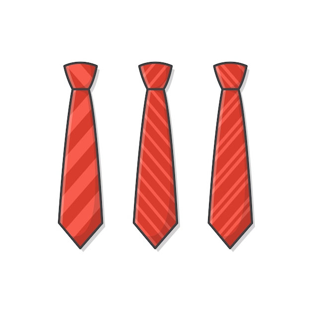 さまざまな赤いネクタイアイコンイラストのセットです 男性のネクタイ 男性のファッションスタイルのトレンド ネクタイフラットアイコン 縞模様のネクタイのイラスト プレミアムベクター