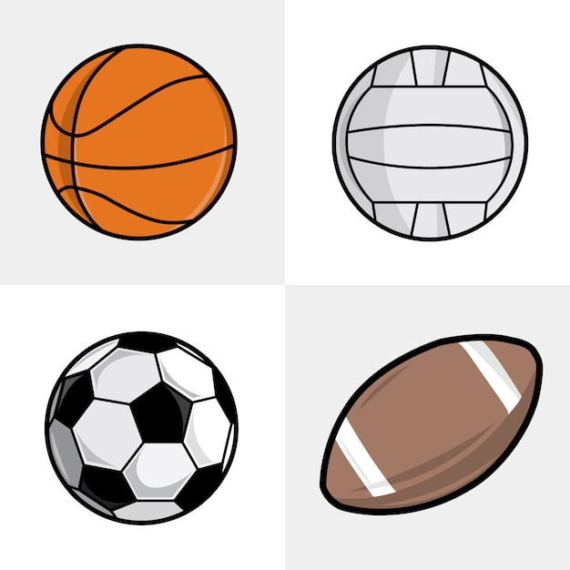 さまざまなスポーツボールのセット サッカー バスケットボール バレーボール サッカーボール プレミアムベクター