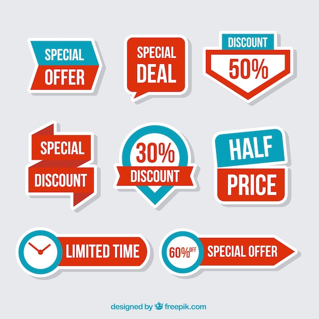 Set of discount stickers in flat design Vector | Free Download