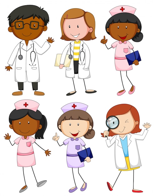 Set of doctors and nurses illustration
