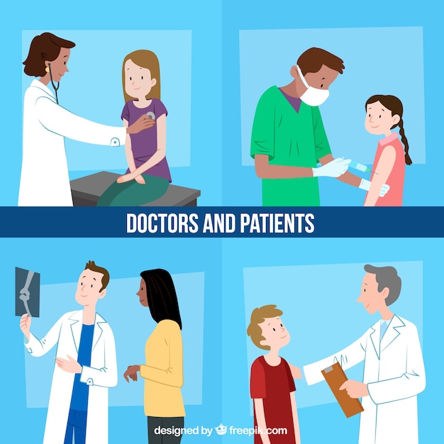 Set of doctors with patients