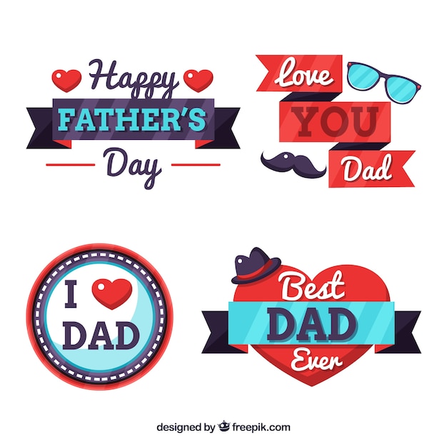 Set of father's day badges in flat style