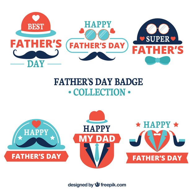 Set of father\'s day badges with different\
elements