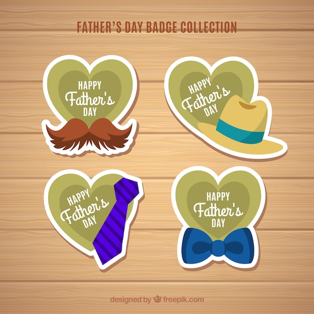 Set of father's day badges with elements in
flat style