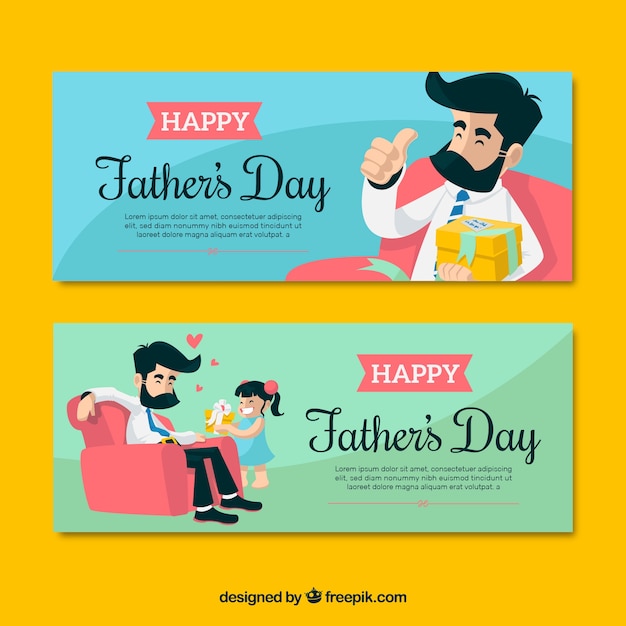 Set of father\'s day banners in flat\
style