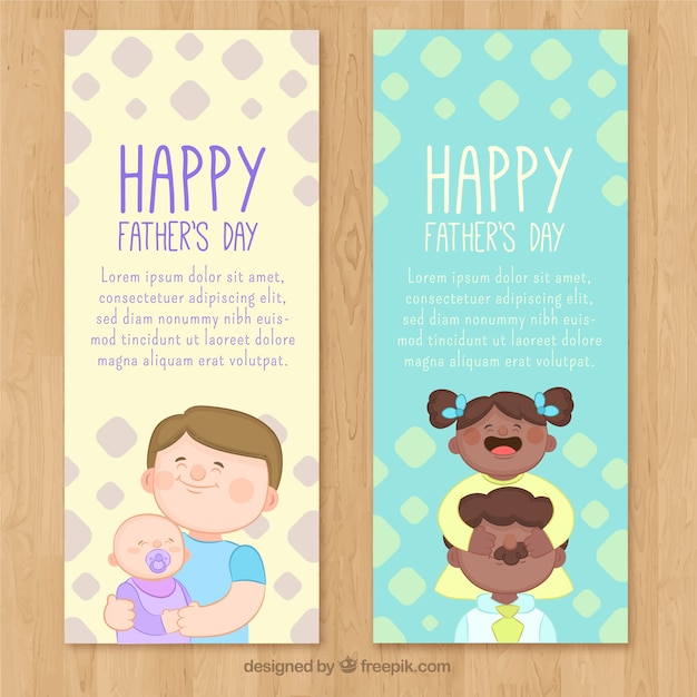 Set of father\'s day banners with cute\
kids