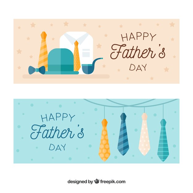 Set of father\'s day banners with elements in\
flat style