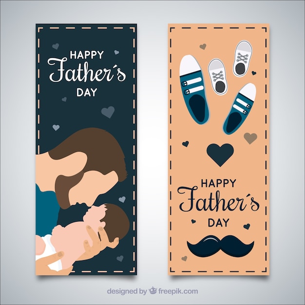 Set of father\'s day banners with family and\
shoes
