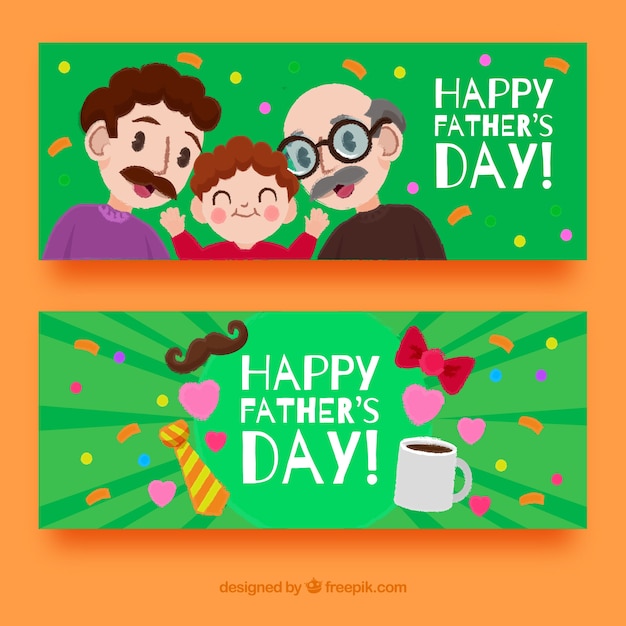 Set of father's day banners with happy
family