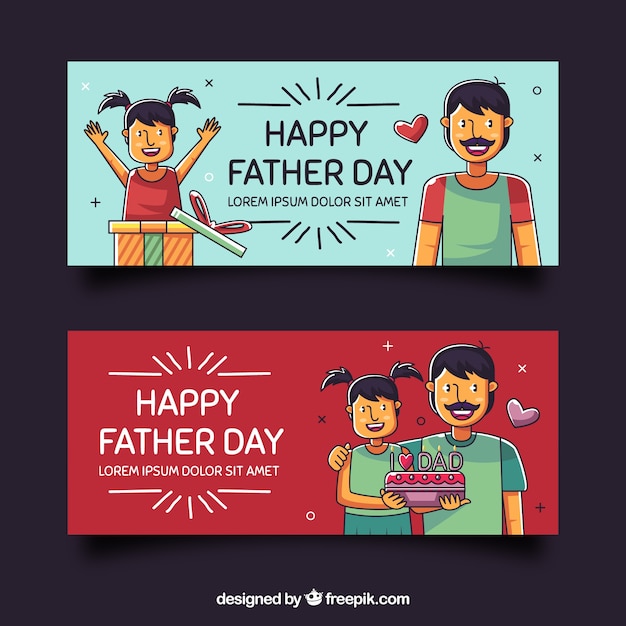 Set of father's day banners with happy
family