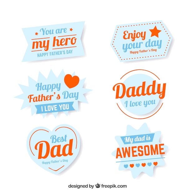 Set of father's day labels with different
elements