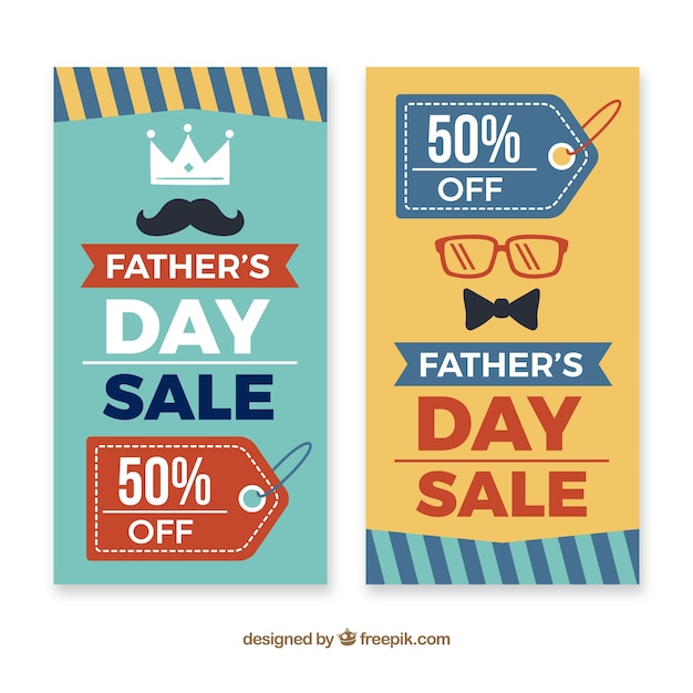 Set of father\'s day sale banners in flat\
style