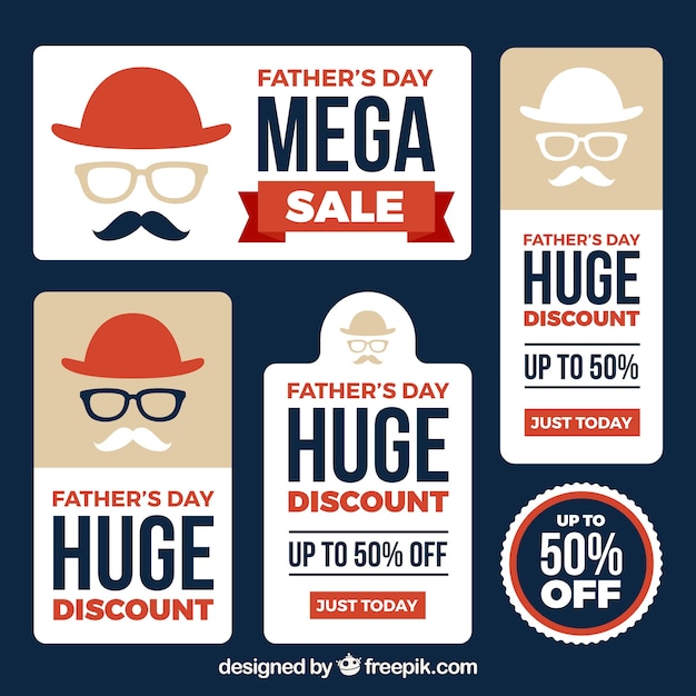 Set of father\'s day sale labels in flat\
style