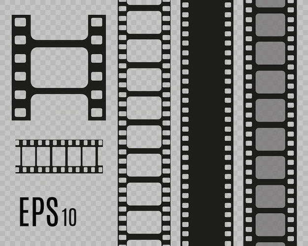 透明な背景に分離されたフィルムストライプのセット フィルムストリップロール 映画の背景 プレミアムベクター