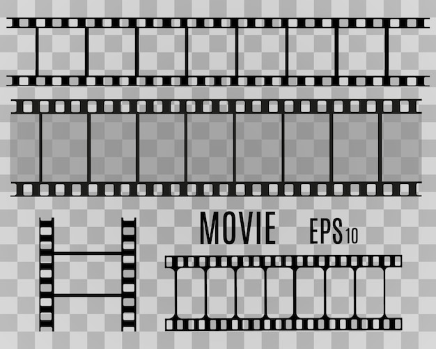 透明な背景に分離されたフィルムストライプのセット フィルムストリップロール 映画のベクトルの背景 プレミアムベクター