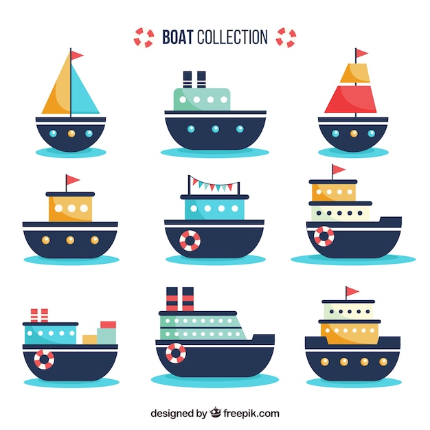 Set of flat boats with great designs
