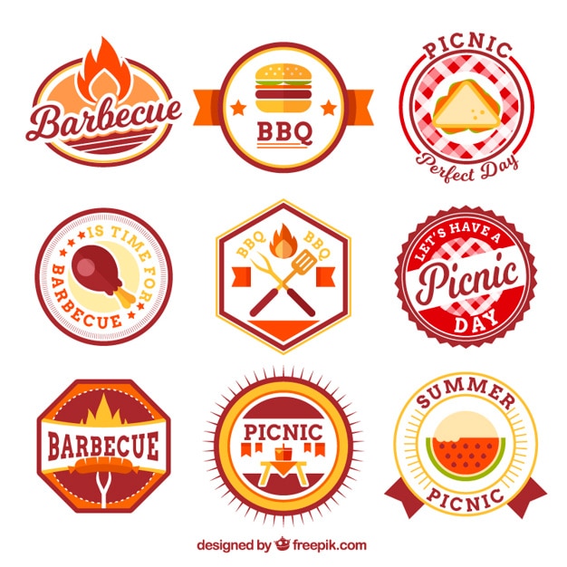 Set of flat picnic and barbeque badges