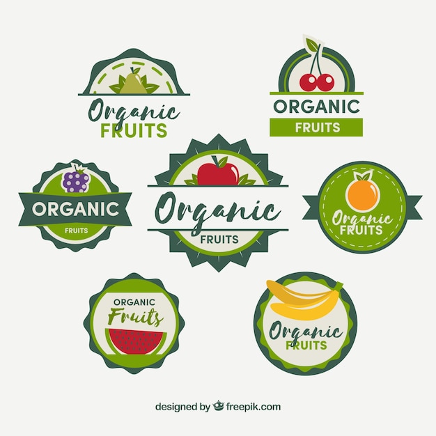 Set of flat stickers with organic fruits Vector | Free Download