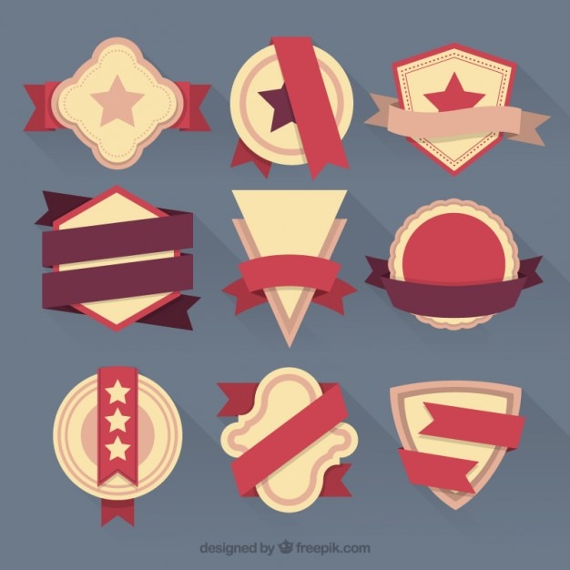Set Of Flat Vintage Badges And Ribbons Vector Free Download