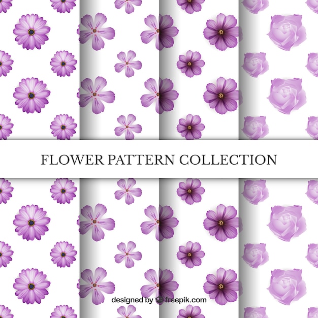Set of flower patterns in realistic\
style