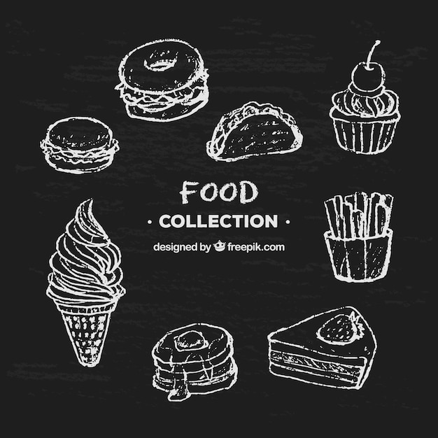 Set of food elements in chalk style