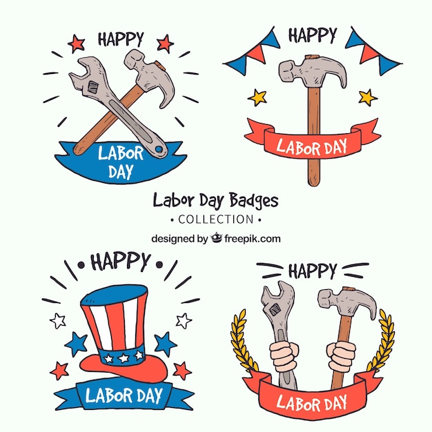 Set of four american hand drawn labor day\
badges