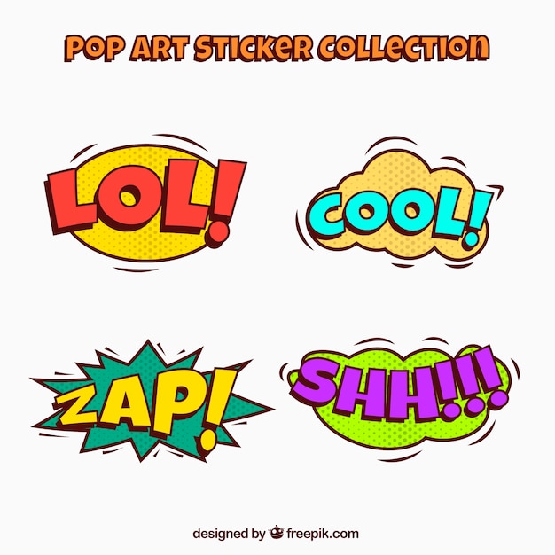 Set of four comic stickers