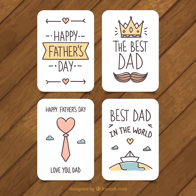 Set of four father\'s day greeting cards in flat\
design