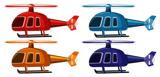 異なる色のヘリコプターの4つの写真のセット プレミアムベクター