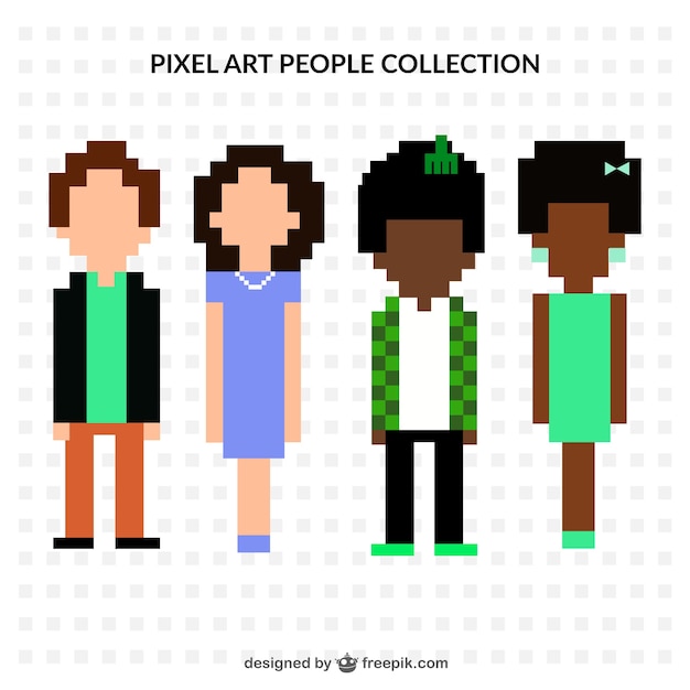 Set of four pixelated characters