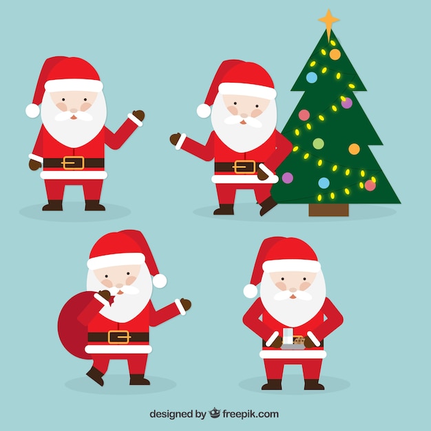 Set of four santa claus for christmas celebration Vector | Free Download