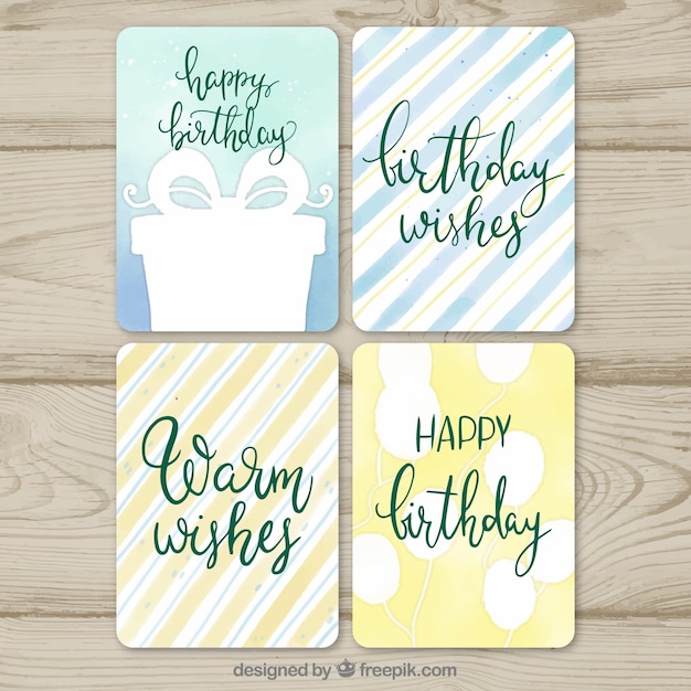 Set of four watercolour birthday cards