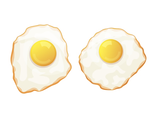 白い背景に目玉焼きのセットです おいしい朝食 白い背景の上の孤立したオブジェクト 漫画のスタイル パッケージ 広告 メニューのオブジェクト ベクトル イラスト プレミアムベクター