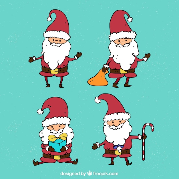 Set of funny drawings of santa claus