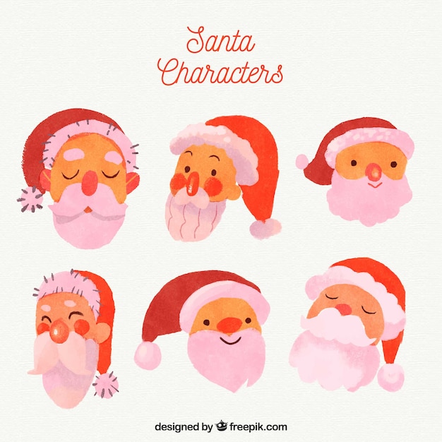 Set of funny santa claus faces