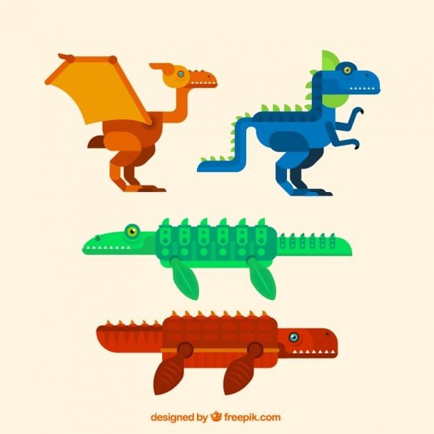 Set of geometrical dinosaurs in flat\
design