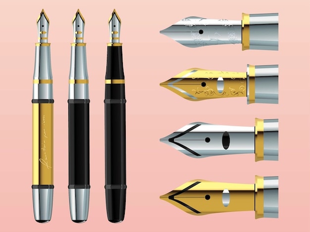 Set of gold and silver pens