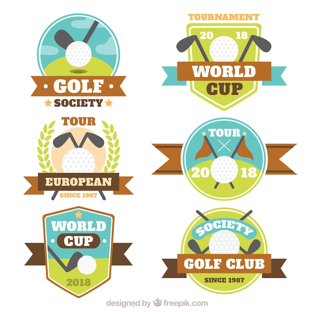 Set of golf labels in flat style