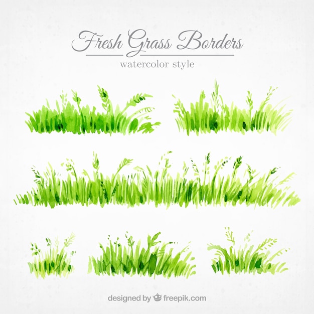 Set of grass borders painted with\
watercolor