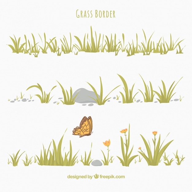 Set of grass with butterfly