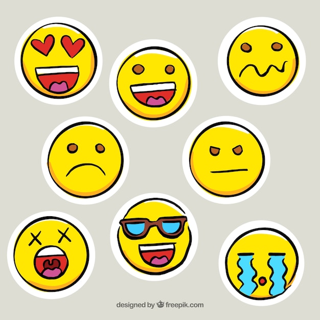 Set of great hand-drawn emoticon\
stickers