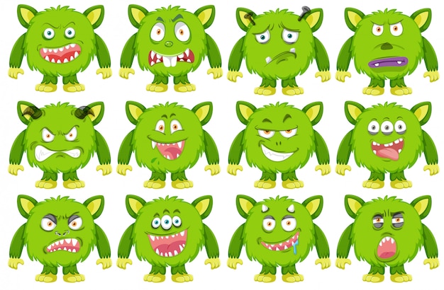 緑の怪物キャラクターのセット プレミアムベクター