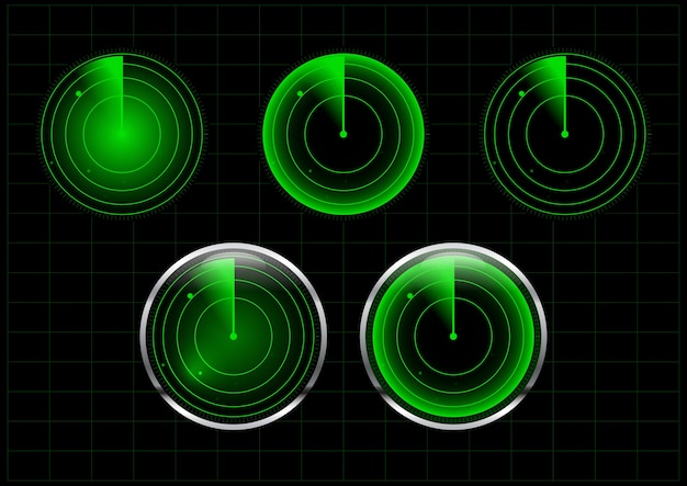 緑のレーダーのイラストのセット プレミアムベクター