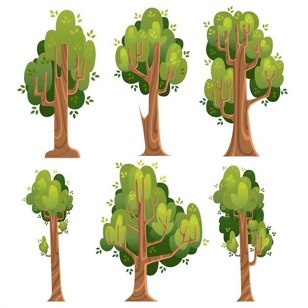 緑の木々のセットです スタイルの夏の木 白い背景のイラスト Webサイトページとモバイルアプリ プレミアムベクター