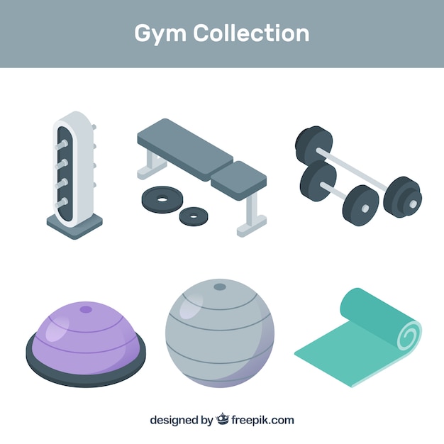 Set of gym elements with exercises tools