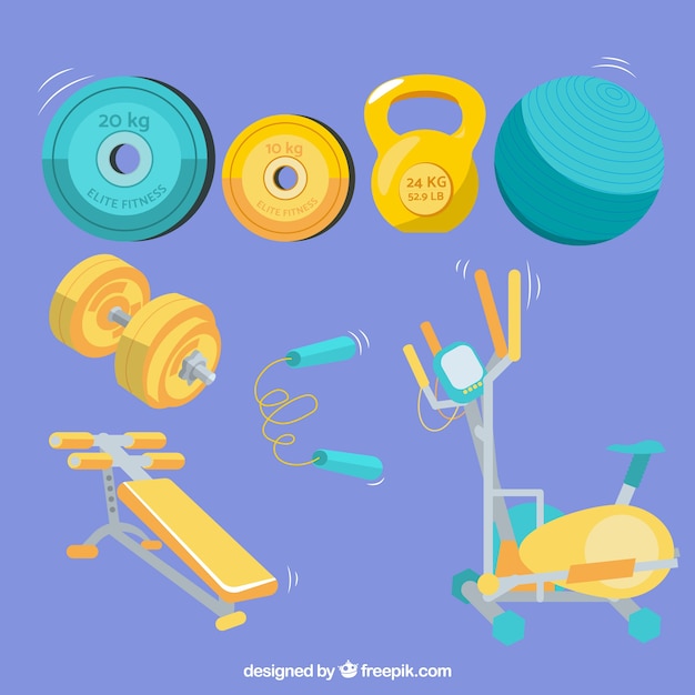 Set of gym elements with exercises tools
