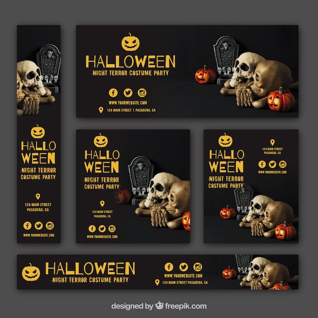 Set of halloween party banners